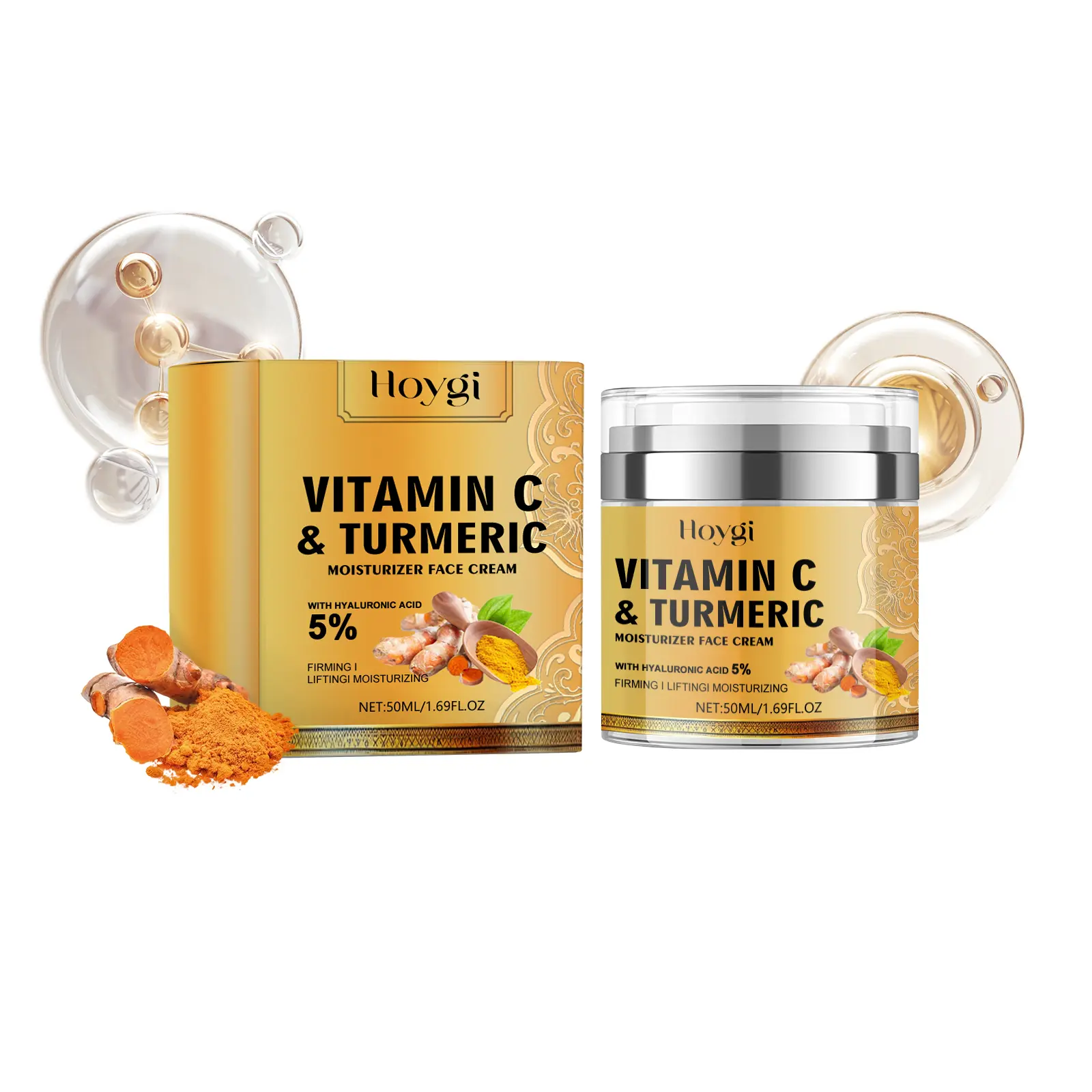 Hoygi Turmeric Collagen Face Cream Gentle Anti Aging Moisturizer for Firming Wrinkle Reduction and Hydrated Glow