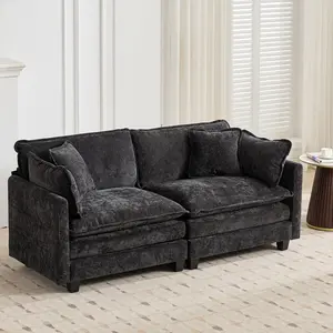 Sofa Loveseat Couch for Living Room,Modern Modular Sectional Sofa 2-Seat 78" Chenille Removable Memory Foam Sofa with 2 Throw Pillows,2 Lumbar Pillows,for Bedroom Apartment, Black