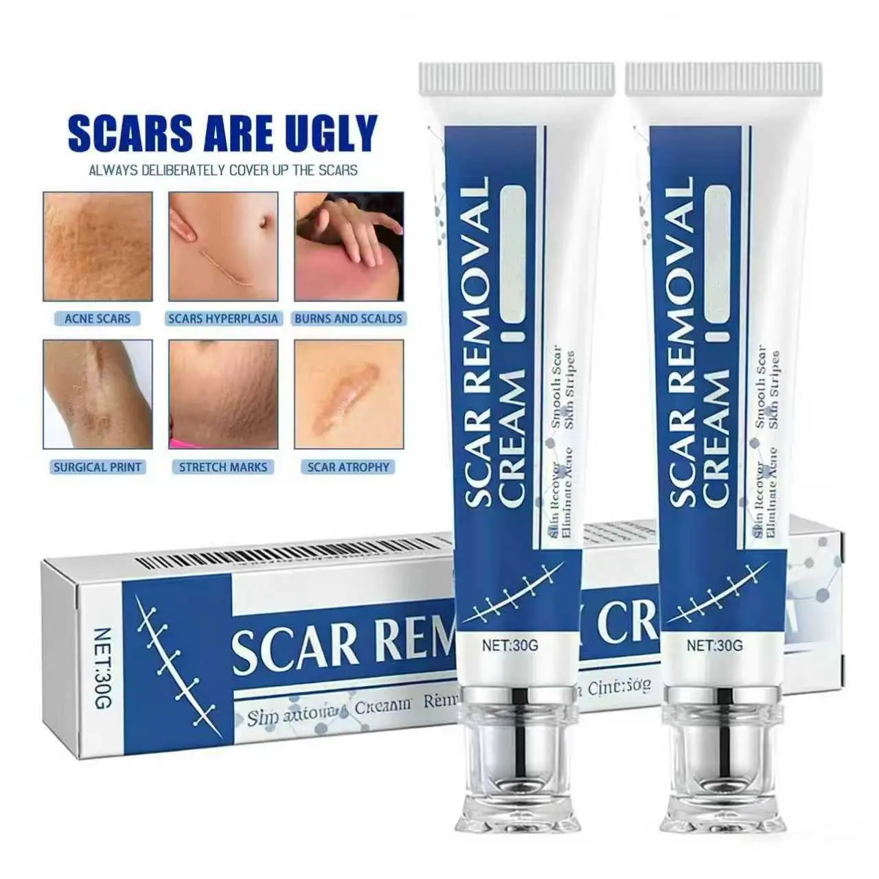 Professional Scar Removal Cream for Women - Advanced Silicone Skin Repair, Scar Care Body Lotions & Creams for Daily Burn Care, Fades Dark Marks on Face & Body, Eases Skin Irritation Scar Solution Silicone Scar Gel Scarbandage Scar Soothing Cream