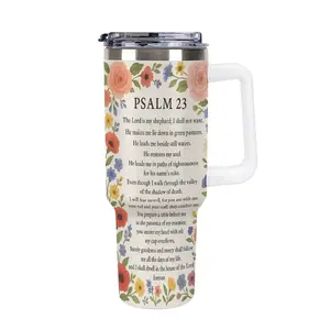 Psalm 23 Tumbler,Bible Verse Quote Tumbler,Bible Verses Engraved Tumbler,Holder Friendly Travel Cup, Vacuum Insulated Large Water Bottle,Religious Gift for Her,Bible Books