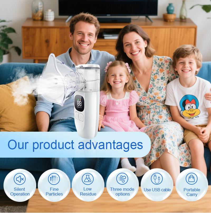 Nebulizer, Smart Digital Display Portable Nebulizer for Adults and Kids, Portable Nebulizer Machine for Breathing with Mouthpiece and Mask, Handheld Nebulizer for Travel and Home Use