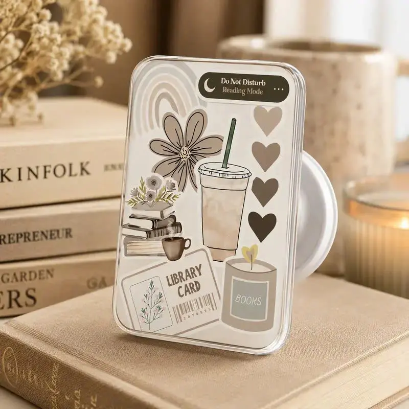 Cute Library Card Phone Grip – Book Lover Magnetic PopSocket, Aesthetic Bookish Phone Holder, Teen & Adult Reading Accessory Adjustable Compact, magnetic phone grip, magsafe phone grips, Phone grip