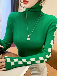 New Fall Winter High Neck Women Knit Sweater, Stretchy Long Sleeve Pullover, Cozy and Warm, Perfect for Cold Weather, Fashionable and Comfortable