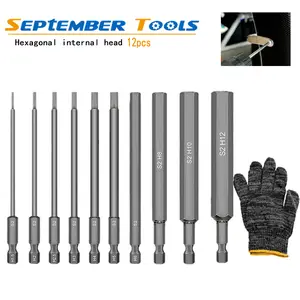 12Pcs 1/4" Hex Shank Head 100mm Allen Wrench Screwdriver Socket Bit Metric Magnetic Screwdriver Bits Set