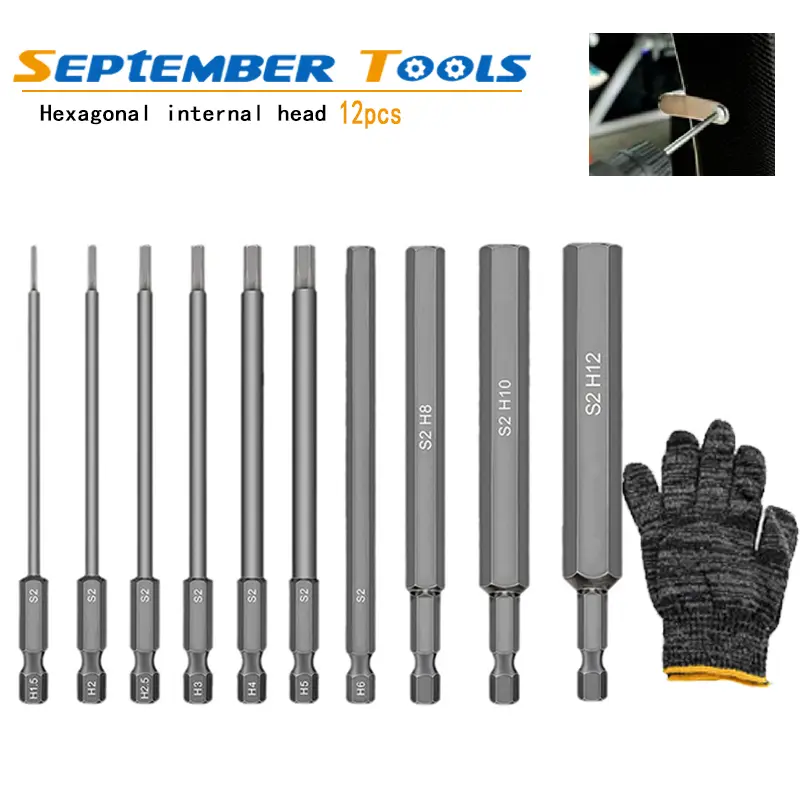 12Pcs Metric Magnetic Allen Wrench Socket Bit Set, 1/4"-Hex Shank, 100mm Length, Metal Power Tool Accessory for Power Tool Users, Metric Set