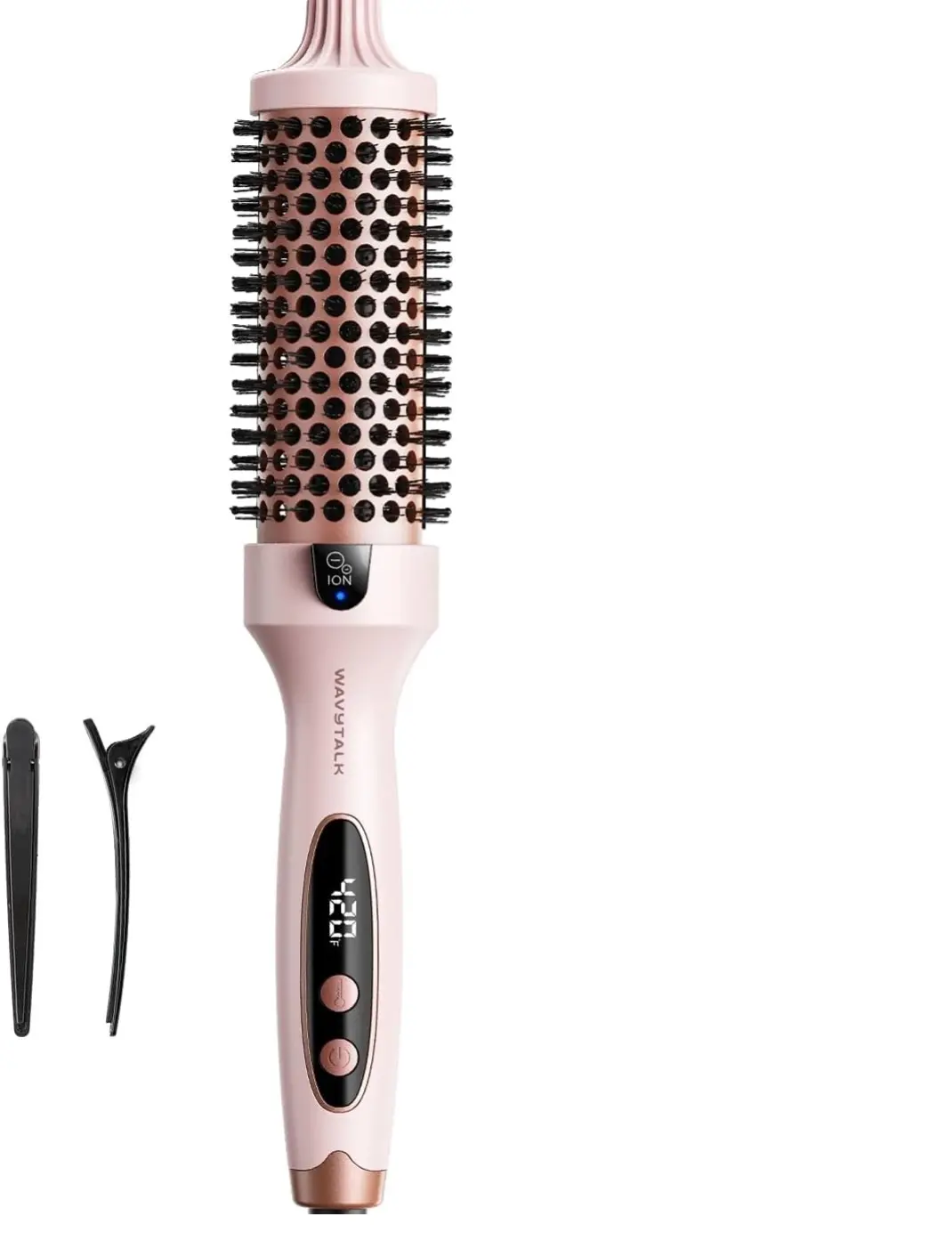 Wavytalk Thermal Brush Blowout Boost 1.5″ Heat Round Brush for Blowout Look | Negative Ion Technology, Tourmaline Ceramic, 5 Temperature Settings Dual Voltage, Less Damage, Sakura Pink