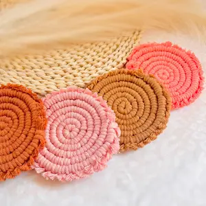 Macrame Coasters ⎮ Fringe Macrame Coaster ⎮ Boho Table Decor ⎮ Boho Coaster ⎮ Mug Rug ⎮ Coffee Decor Mat Round Tableware Stylish drink coaster