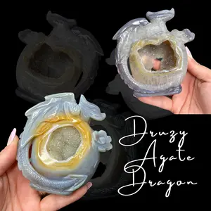 Druzy Agate Dragon Carving - Natural Agate - Crystal Dragon Carving - Gemstone Dragon