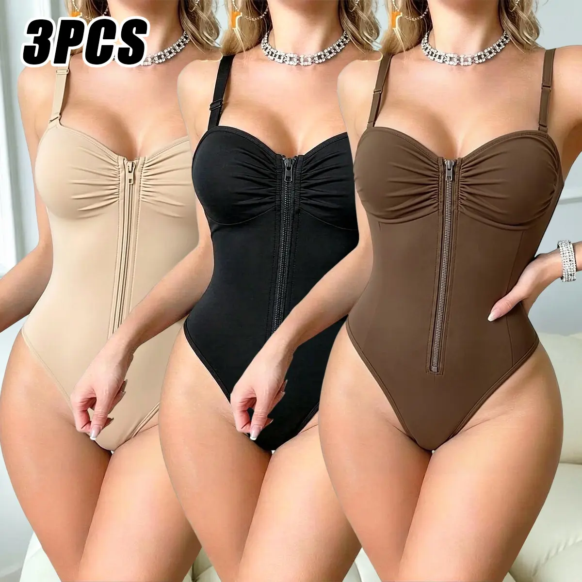 Women’s Full-Body Shaping Bodysuit – Tummy Control Shapewear with Breast Support & Butt-Lifting Function, Seamless Zip-Up Design, Suitable for Postpartum, Fitness, Everyday Wear, and After Surgery, Hand-Washable Full-Coverage One-Piece Suit