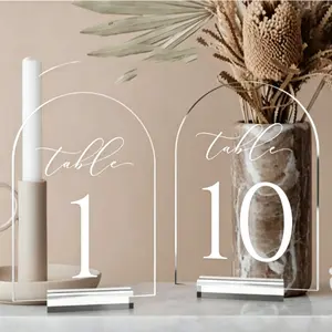 Acrylic Transparent Arch Wedding Table Number, Seat Card with Stand, 5x7 Inch Wedding Sign for Event Decoration, Universal Setting