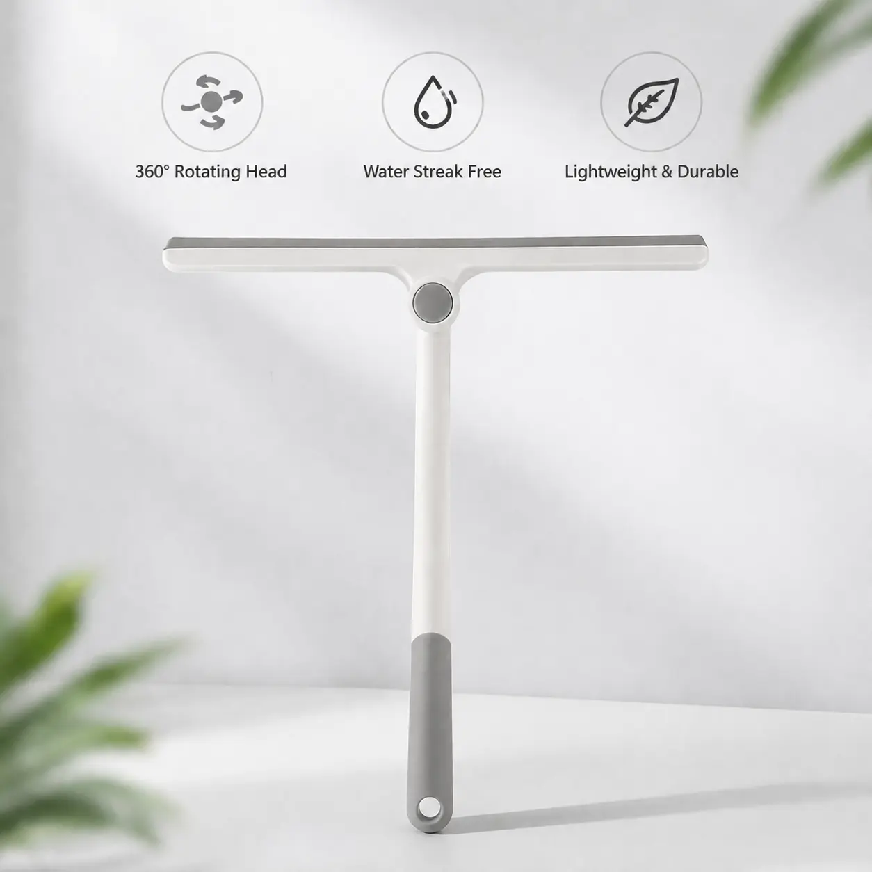 1-Count 360-Degree Rotatable Glass Squeegee with Blade, Non-Slip Handle Window Cleaning Tool for Mirrors, Countertops, Tile Household Surfaces