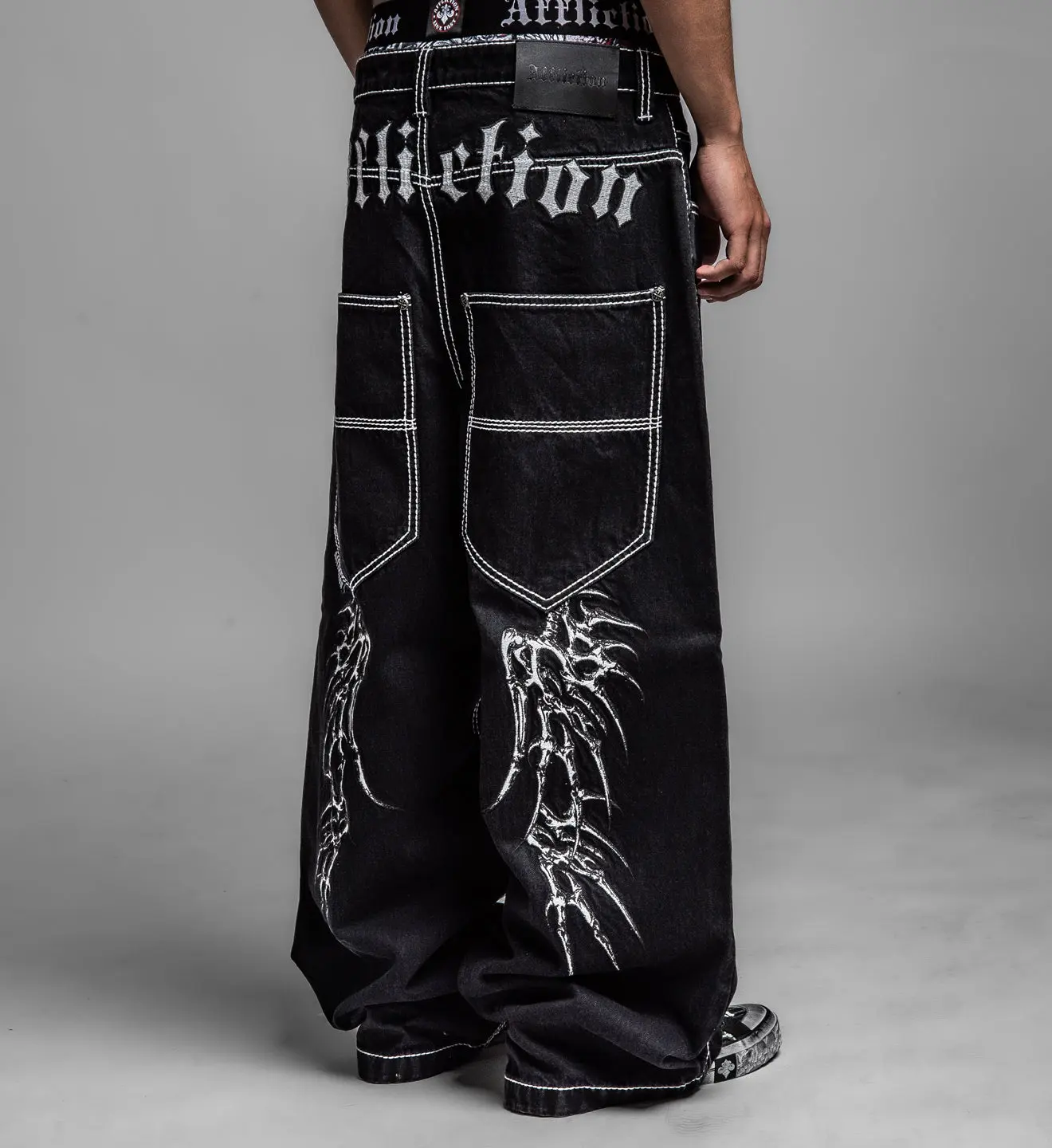 Affliction Men's Denim Jeans Extra Wide Skeleton Wings