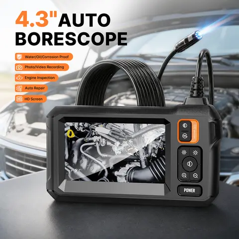 Car Repair Endoscope Inspection Camera, 4.3" HD Screen Automotive Borescope with 16.5FT Semi-Rigid Cable, 8 LED Lights for Engine Bay Diagnostics & Auto Repair