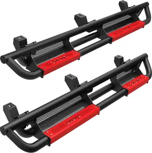 YITAMOTOR 6 inch Running Boards Compatible with 2007-2018/2018-2025 Jeep Wrangler JL Unlimited 4 Door Bolt-on Drop Side Steps Rails Powder Coated Black & High Gloss Red Nerf Bar