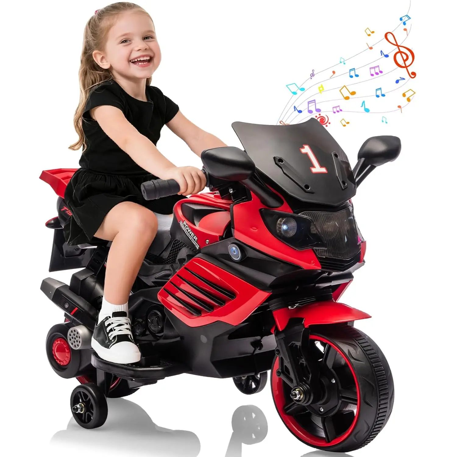 Garvee Kids Ride On Motorcycle, 6V Battery Powered Electric Motorcycle, w/Treaded Tires, Horn, Working Headlight, Music, Training Wheels,  Stable Ride On Toys for Kids Toddler Boys Girls 3-6