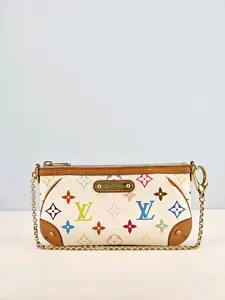 Pre-owned White Monogram Multicolore canvas and natural cowhide trim Clutches & Wristlets Louis Vuitton White Monogram Multicolore Milla MM Pochette Bag【AA2192】