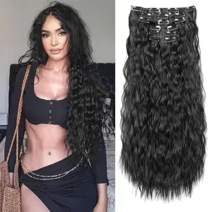 Final Stock: REECHO Clip in Long Wavy Synthetic Hair Extension 24 Inch 6PCS Thick Hairpieces Natural Soft Synthetic Fiber Double Weft for Women pony extension Wigs Deep Wave Pigtails