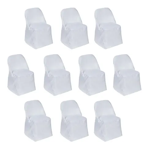 10-Pack White Polyester Folding Chair Covers - Durable, Reusable, Stain-Resistant, Washable, Dustproof Slip-On Protector Decor, Party Covers, Fits Standard Folding Style Chairs for Weddings