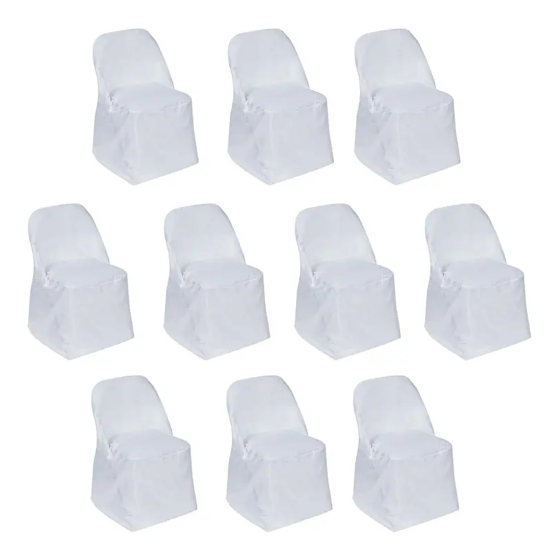 10-Pack White Polyester Folding Chair Covers - Durable, Reusable, Stain-Resistant, Washable, Dustproof Slip-On Protector Decor, Party Covers, Fits Standard Folding Style Chairs for Weddings