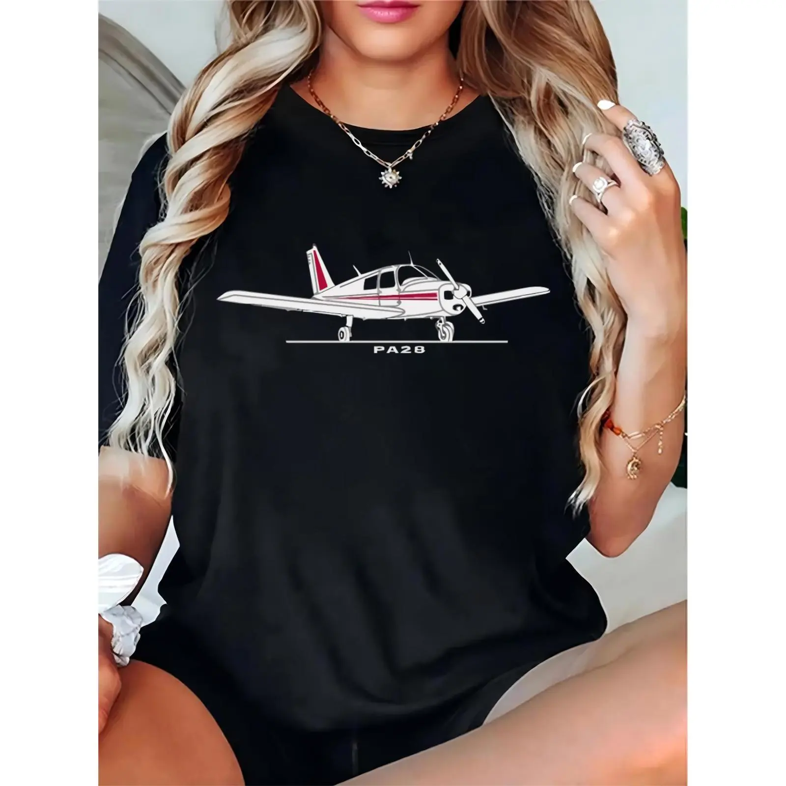 Women's Piper PA28 Aircraft Graphic T-Shirt Casual Aviation Enthusiast Pilot Daily Wear