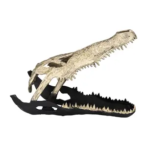 Sagebrook Home Metal, 16", Alligator Skull, Gold/Black, Novelty Decor Faux