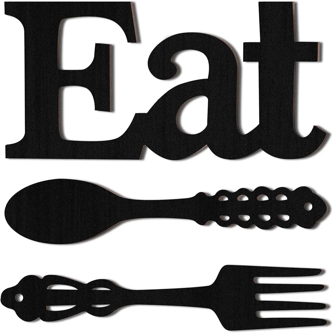 Set of Eat Sign, Fork and Spoon Wall Decor, Rustic Wood Decoration, Cute Eat Letters for Kitchen and Home, Decorative Hanging Wooden Letters, Country Wall Art for Room(Black)