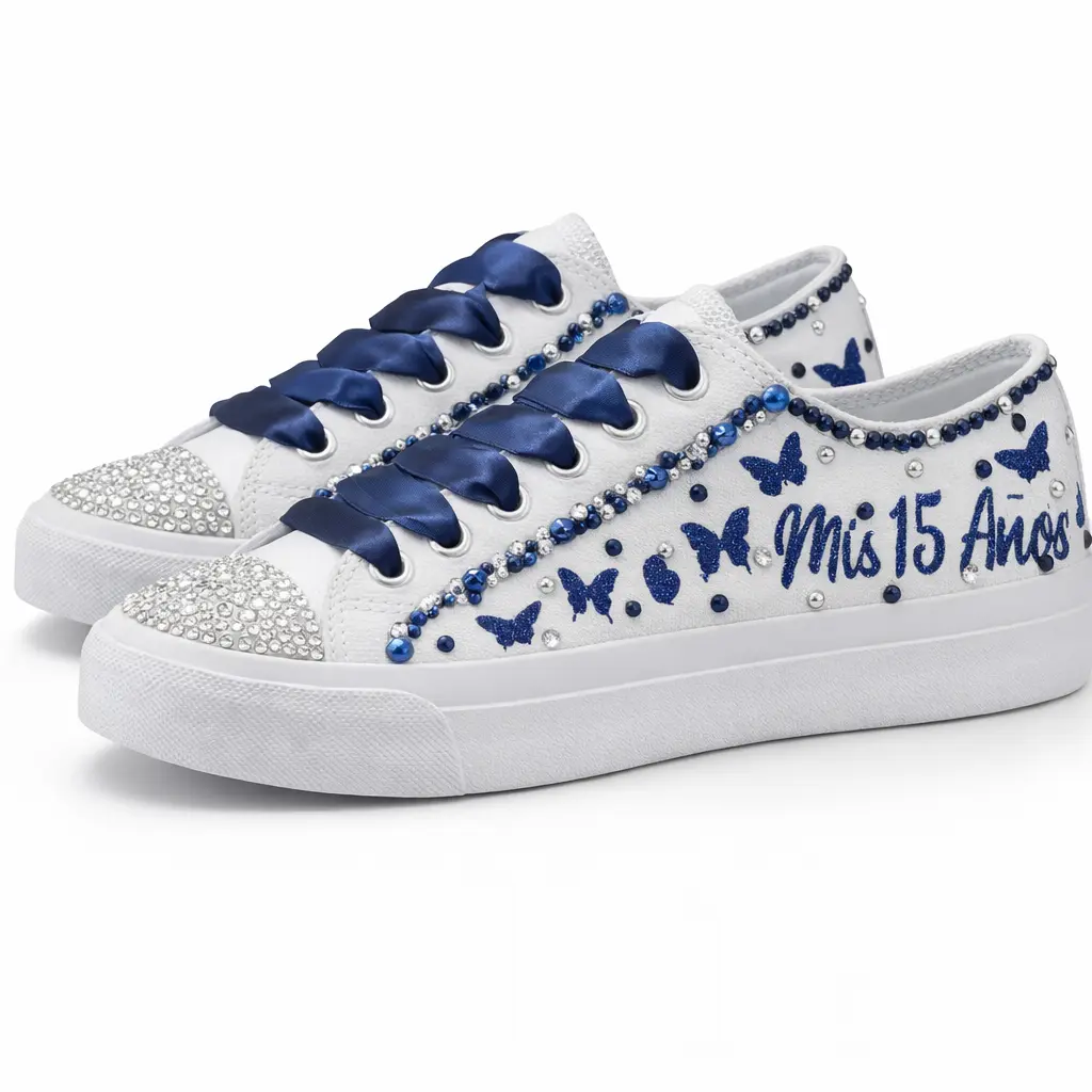 Personalized Quinceañera Sneakers | Custom Mis XV Shoes | Rhinestone & Pearl Sneakers | Handmade Sweet 15 Shoes