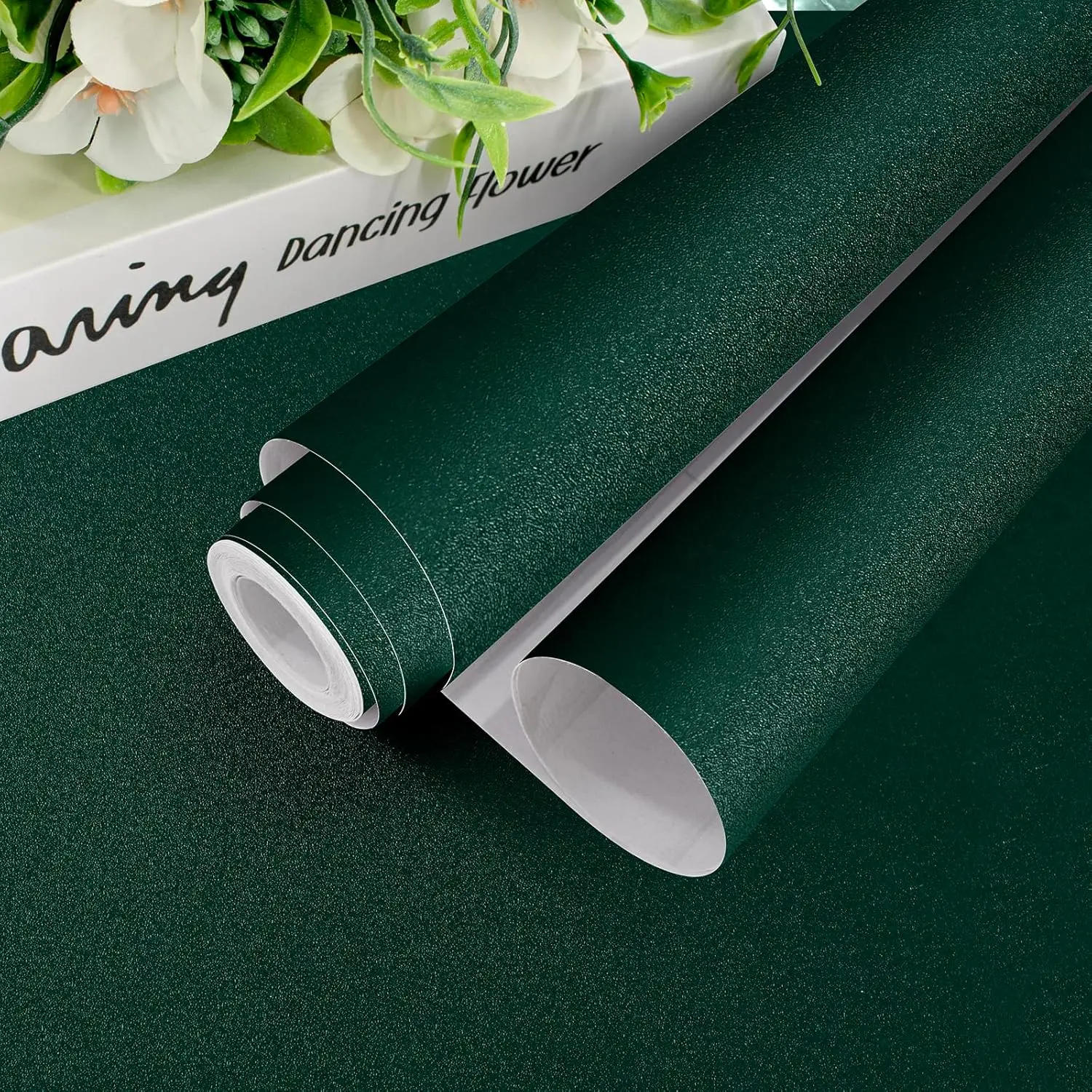 Green Peel and Stick Wallpaper 15.7inchx118inch Matte Dark Green Self Adhesive Removable Wallpaper for Cabinets and Countertops