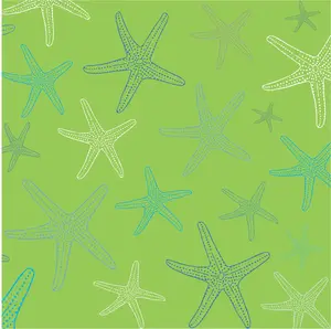Placemats, Set of  12 Square 11 x 11 nautical, Green Starfish
