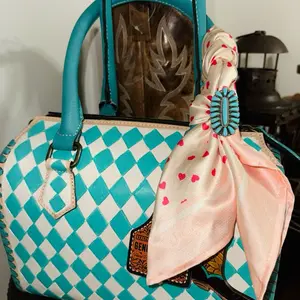 Medium Speedy Genuine Hand Painted Leather Bag/Purse with Turquoise Accents