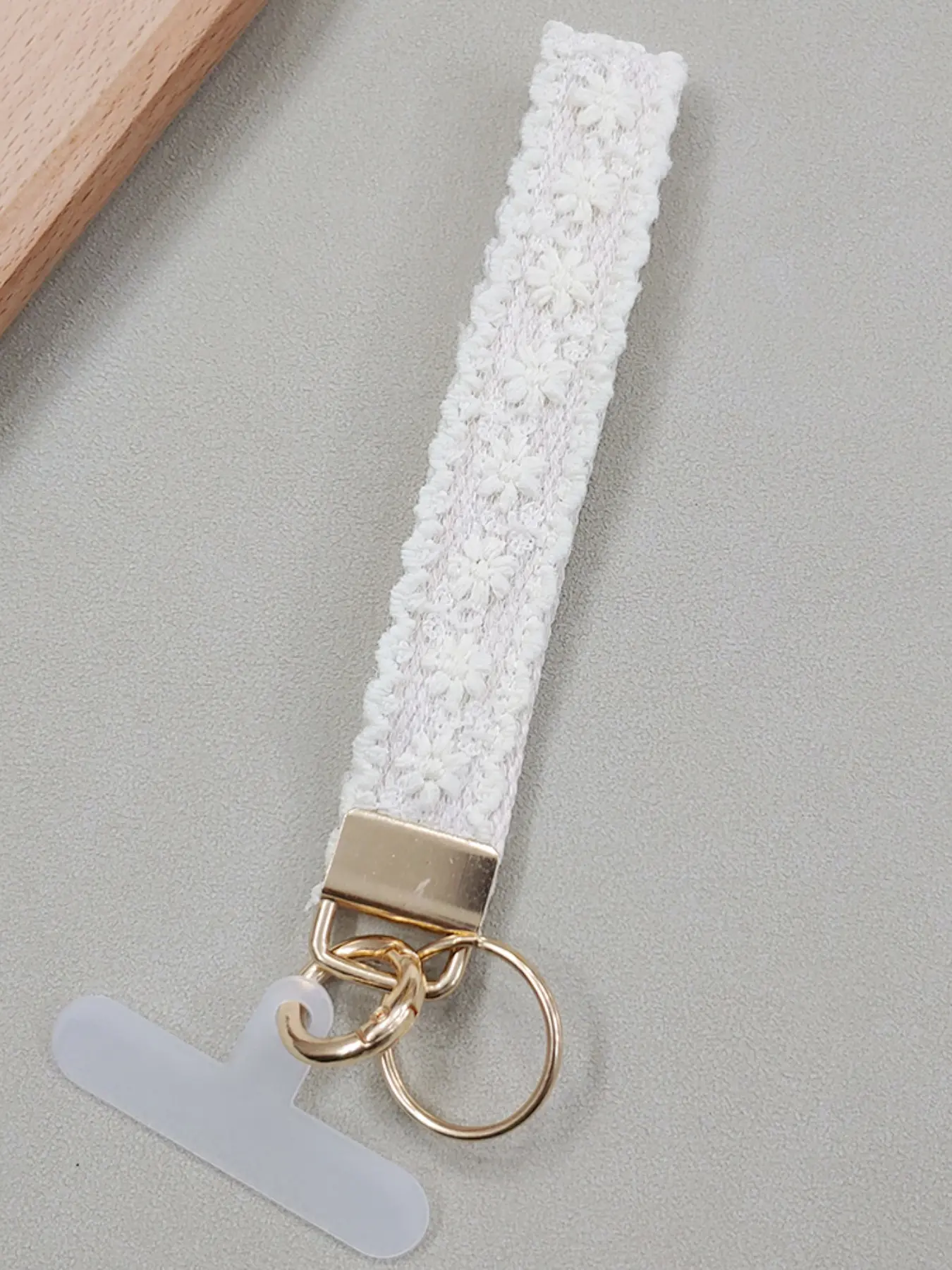 Boho Lace Keychain Strap, Handmade Embroidered Fabric Alloy Key Ring, Universal Phone Lanyard Tab for iPhone 16/17 Pro Max, Women's Fashion Accessory Phone Chain Wristlet, Cell Phone Wristlet for smartphones