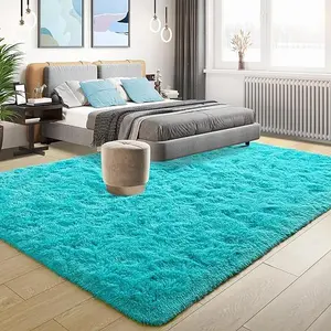 Super Soft Fluffy Rug for Bedroom, Modern Shaggy Rug Fuzzy Kids Rug for Living Room, Plush Indoor Nursery Home Decor Rug with Non-Slip Bottom, Teal Blue, 4 X 6 Feet