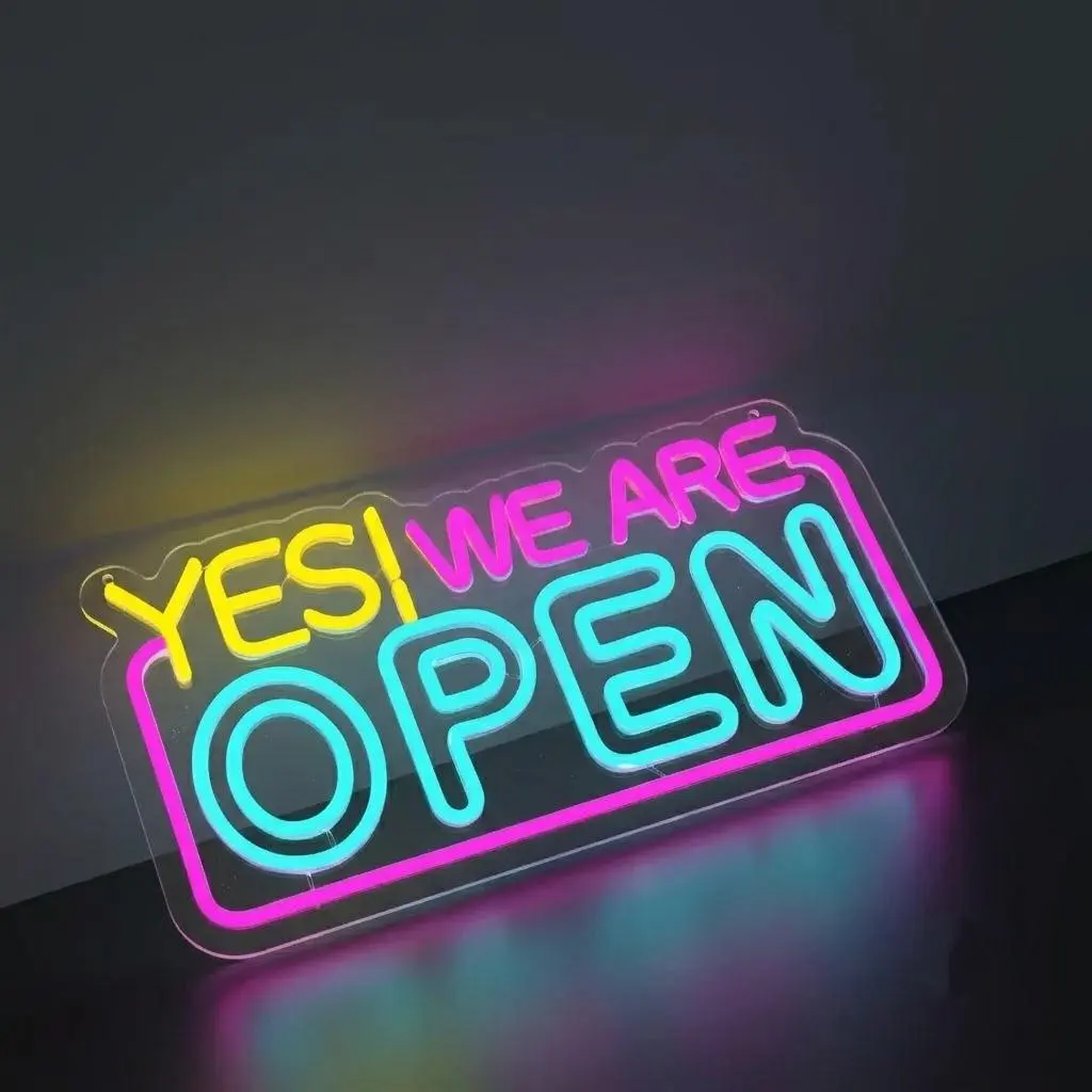 Modern LED Neon Sign - Ultra-Bright "YES! WE ARE OPEN" Vibrant Neon Light, Welcoming Glow Storefront Decor for Retail Stores, Restaurants, Cafe Window
