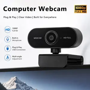 1080P Network Camera, USB Wind Media Camera with Noise Cancelling Microphone, Auto Dimming, Fixed Focus, 70° View, Plug and Play Video Recording
