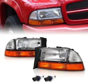 AmeriLite for 1997-2004 Dodge Dakota/Durango Chrome Replacement Headlights 4Pc Sets Parking Turn Signal (Pair) w/Mounting Bracket