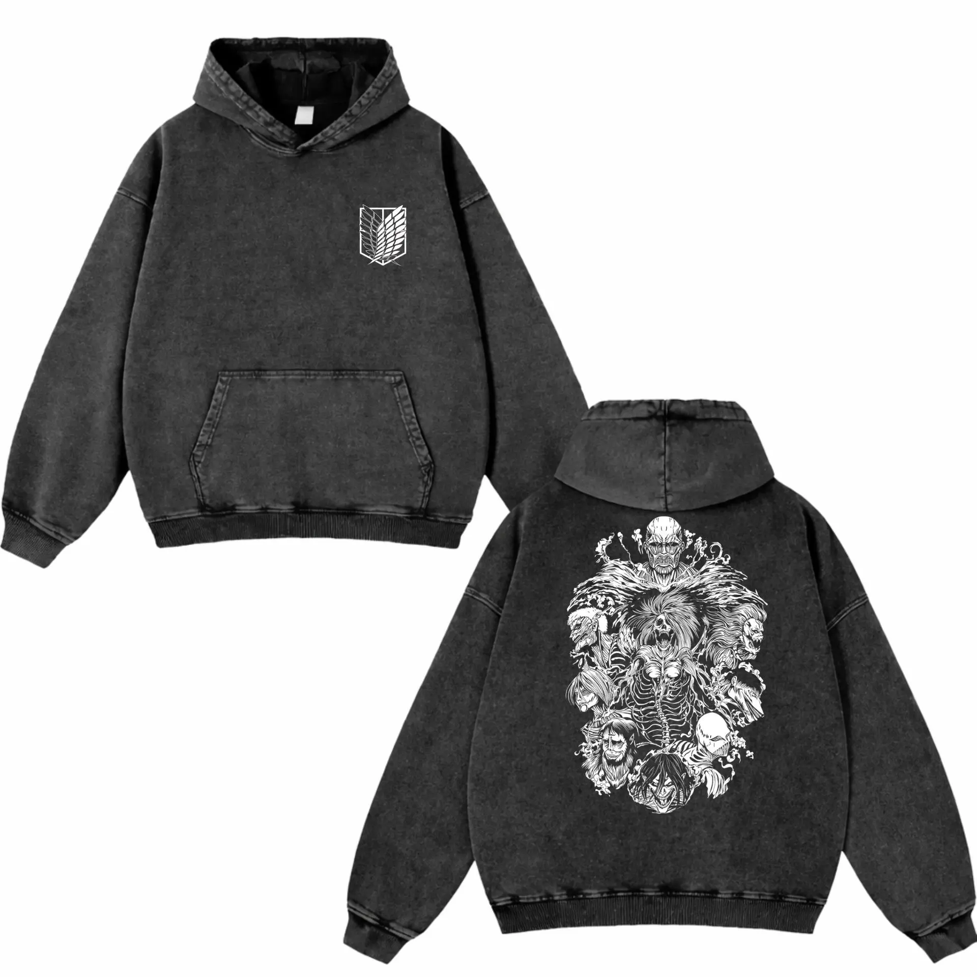 Attack On Titan Washed Hoodie, Retro Gothic Graphic Apparel, Oversized Menswear And Women Menswear Tops, Gym Pump Cover, Hip Hop Y2K Graphic Apparel, Gift For Him