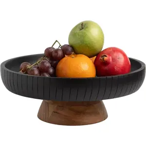 Mango  fruit bowl, Decorative black bowl with  finish pedestal | 12" dia | Dual tone look | Use as Centerpiece for kitchen counter or dining table (Black)
