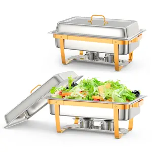 Garvee 9.5QT Commercial Grade Stainless Steel Chafing Dishes Buffet Set, Rectangular Food Warmers with Collapsible Frames, Lids, Serving Spoons and Tweezers, Ideal for Catering Events, Parties, Weddings & Banquets
