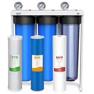 SimPure Whole House Water Filter System 3-Stage Clear Home Water Filtration with Sediment Carbon and GAC Filters Reduce Odor Chlorine Taste Iron Lead 1" NPT Brass Port (DB20P-3)