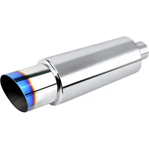 2" Exhaust Muffler, 2" Inlet (OD) 3" Outlet Stainless Steel Universal Straight Through N1 Style Burnt Exhaust Tip, Deep Tone for Modern Trucks, Muscle Cars & Daily Drivers