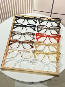 12pcs Women's Plastic Square Frame Cat Eye Glasses, Leopard Pattern Eyeglasses, Classic Vintage Simple Fashion Flat Mirror, Sexy Decoration Eyewear, Daily Wear Essential