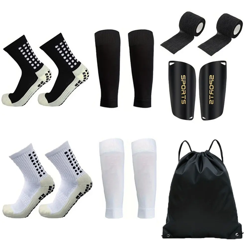 Sports Protection Gear Set – Anti-Slip Soccer Socks, Soccer Grip Socks, Sock Sleeves, Mini Shin Guards & Tape, Compression & Athletic Socks, Professional Soccer Kit, Must-Have Football Equipment, Football Accessories