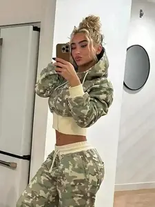 Women's Camo Print Zip Up Hoodie Jacket, Casual Long Sleeve Hooded Sweatshirt for Spring & Fall, Ladies Clothes for Daily Wear Outerwear Layering Feminine Smooth Everyday Elegant Lightweight Stylish Trendy