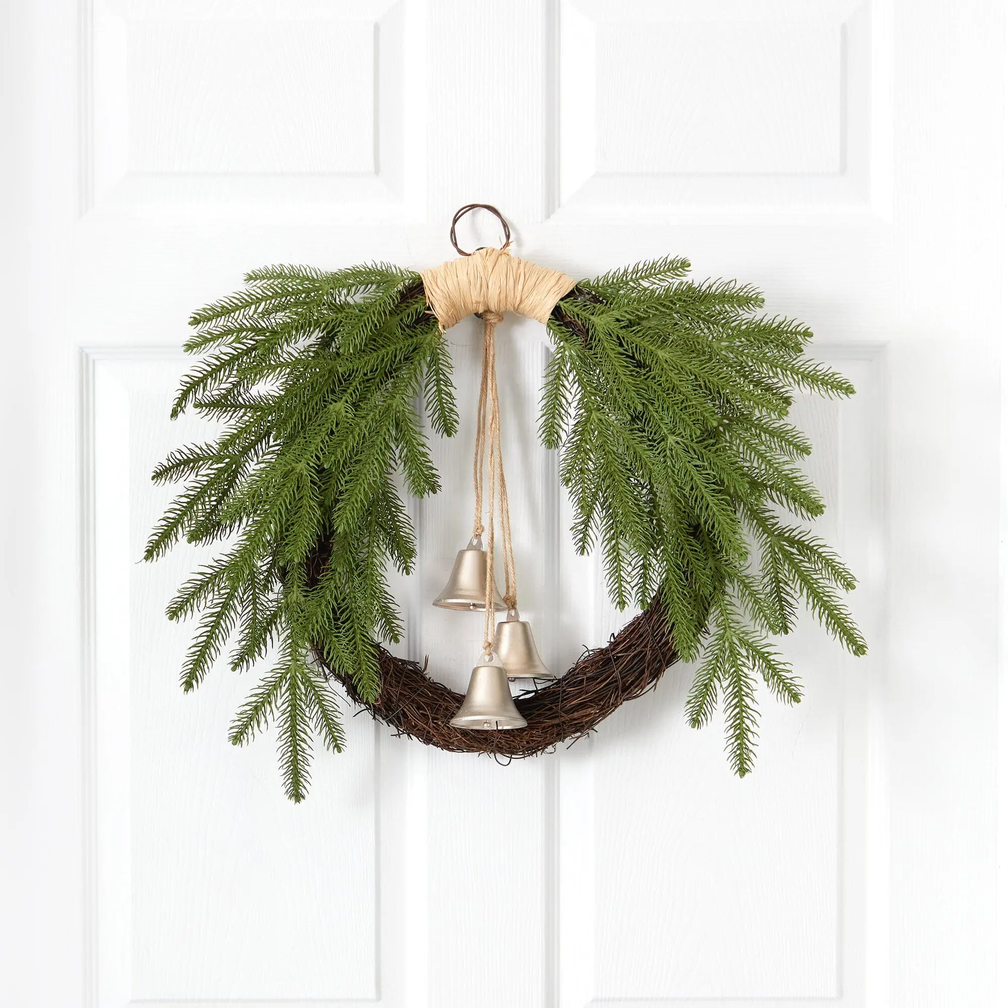 24-inch Artificial Christmas Tree Wreath - Synthetic Rustic Evergreen with Deer Face, Pine Bells, Door Mount - Hanging Decoration, Holiday Home Decor for Garlands & Swags Supplies