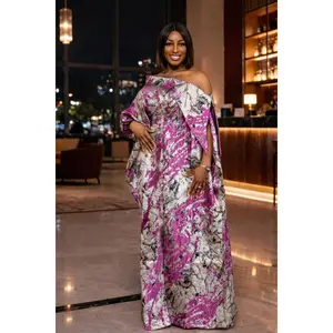 Abeni Off-Shoulder Brocade Boubou | Fuchsia