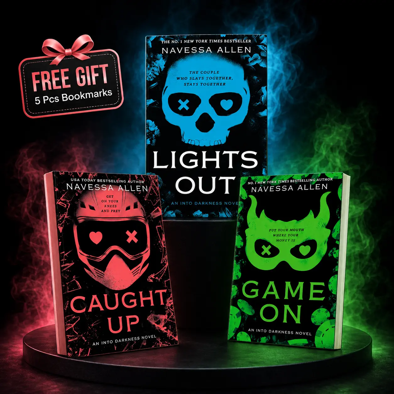 Into Darkness Series By Navessa Allen, Includes Lights Out, Caught Up & Game On, 3-Book Paperback Set, Dark Romance Collection, Free Gift 5 Pcs Bookmarks