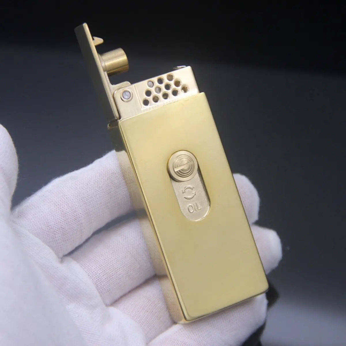 Vintage Windproof Pure Brass Trench Fluid Lighter with Push-Pull Sliding Switch, 67 mm Length, Limited Edition Unique Serial Number, Retro Collectible Luxury Men's Gift (Birthday/Anniversary), Gift Box Packaged (Oil Not Included), Push-Pull Switch, Length