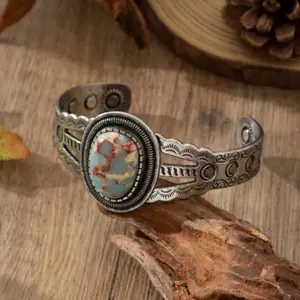 Bohemian-style crescent-shaped bracelet for women | Carved stone jewelry