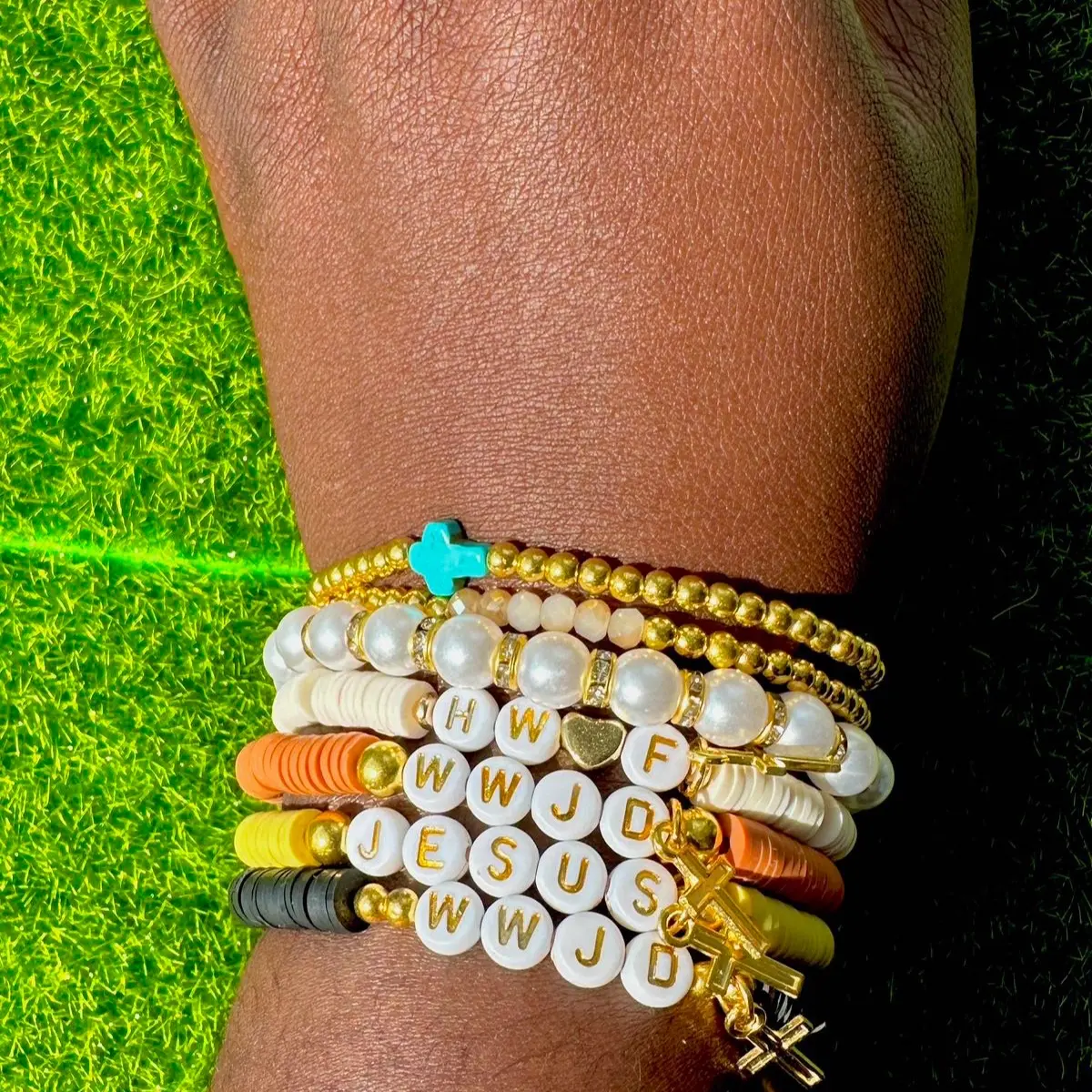 Heishi Clay Beaded Christian Bracelets | W.W.J.D Bracelets | J.E.S.U.S Bracelets | Religious Bracelets | Christian Bracelets | H.W.L.F. Bracelets | Heishi Beaded Bracelets