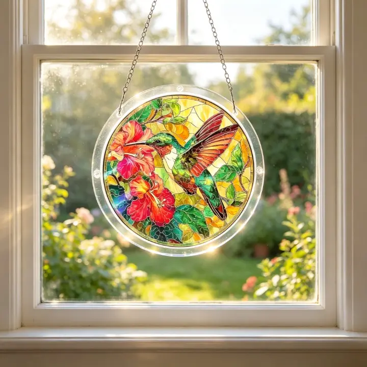 Acrylic Jigsaw Puzzle Suncatcher Ornaments - Garden Window Hanging Sun Catcher Ornament - Hummingbird Art Decor - Gifts for Women Mom